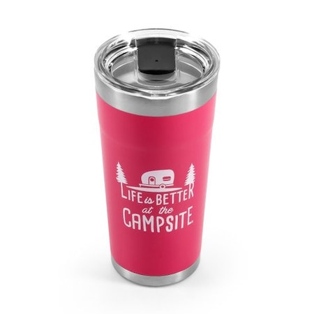 Camco LIFE IS BETTER AT THE CAMPSITE TUMBLER, PAINTED CORAL PINK, 20OZ 53061